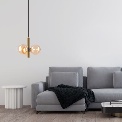 Luster na lanku ROLLO 3xG9/5W/230V zlatá/dymová béžová