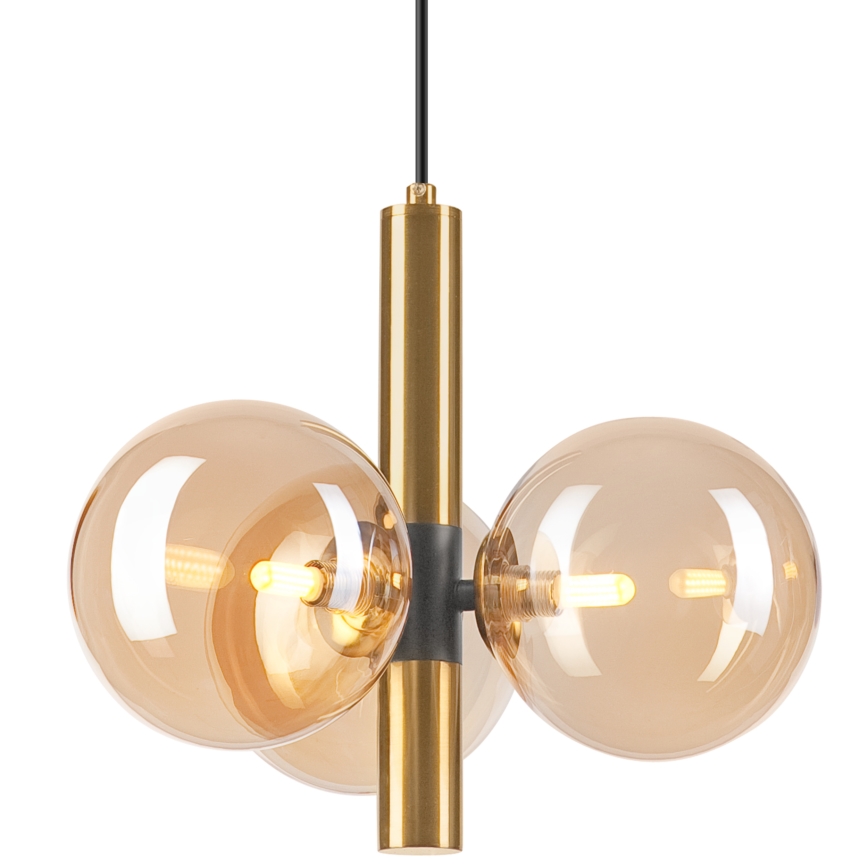 Luster na lanku ROLLO 3xG9/5W/230V zlatá/dymová béžová