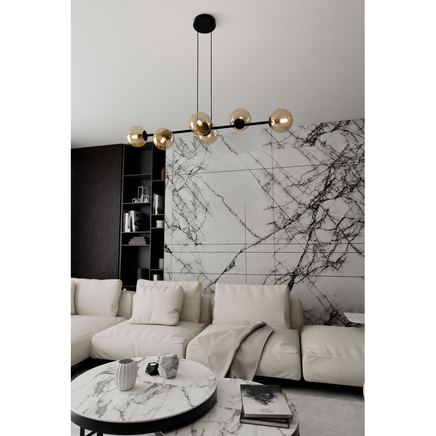 Luster na lanku ROSSI 6xE14/10W/230V čierna/béžová