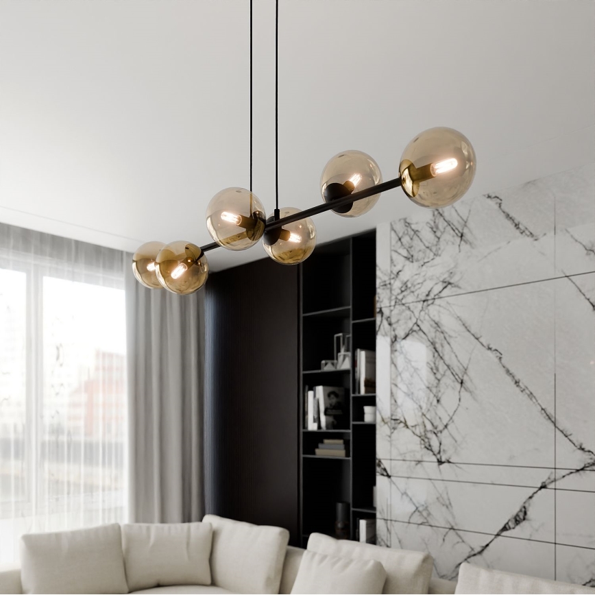 Luster na lanku ROSSI 6xE14/10W/230V čierna/béžová