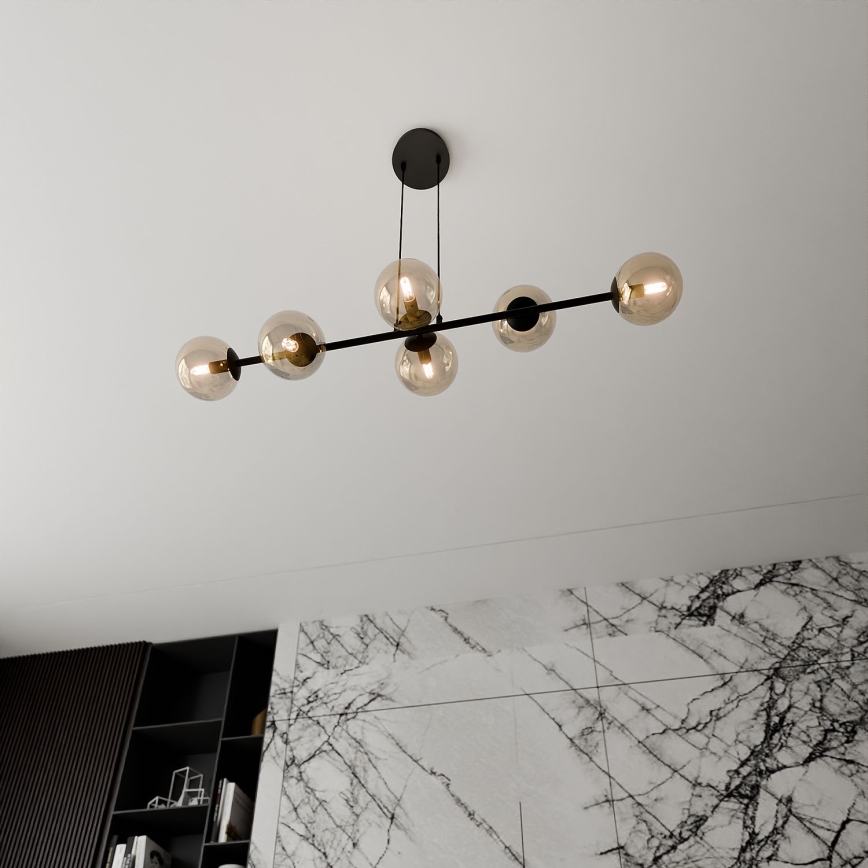 Luster na lanku ROSSI 6xE14/10W/230V čierna/béžová