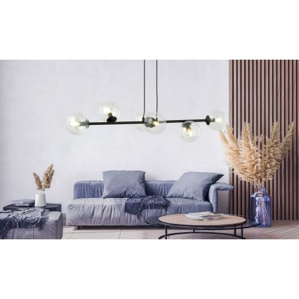Luster na lanku ROSSI 6xE14/10W/230V čierna/číra