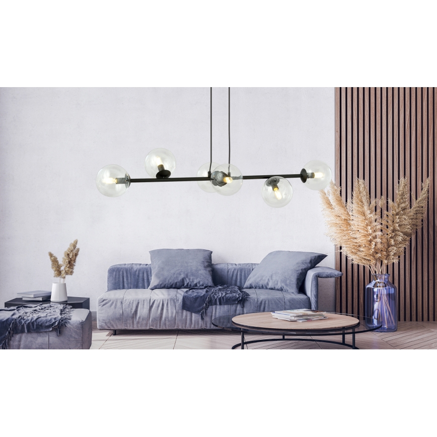 Luster na lanku ROSSI 6xE14/10W/230V čierna/číra