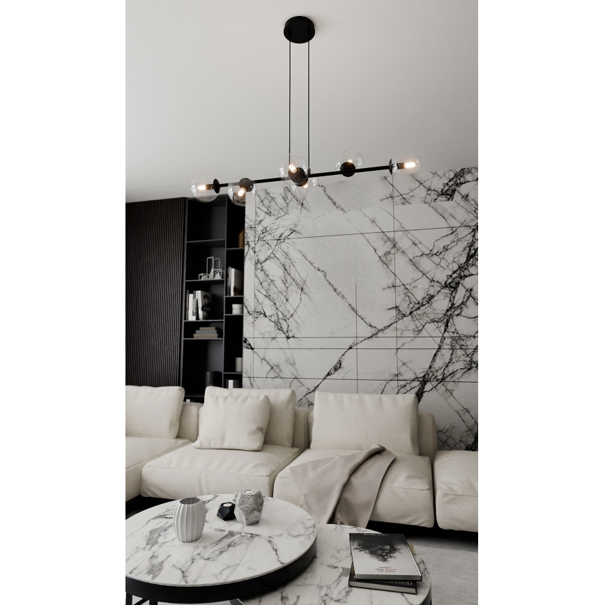 Luster na lanku ROSSI 6xE14/10W/230V čierna/číra