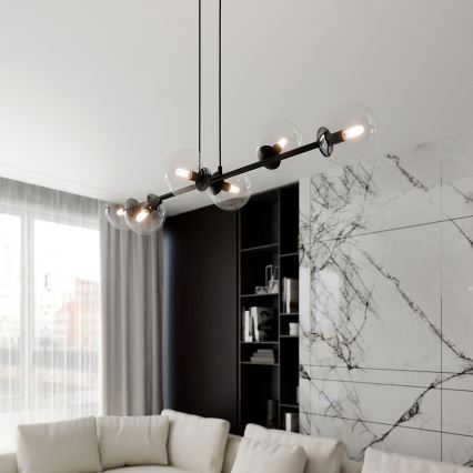 Luster na lanku ROSSI 6xE14/10W/230V čierna/číra