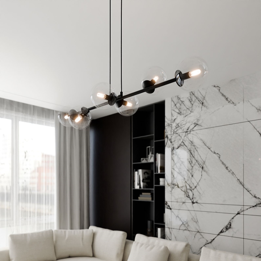 Luster na lanku ROSSI 6xE14/10W/230V čierna/číra