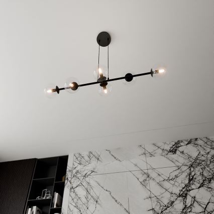 Luster na lanku ROSSI 6xE14/10W/230V čierna/číra