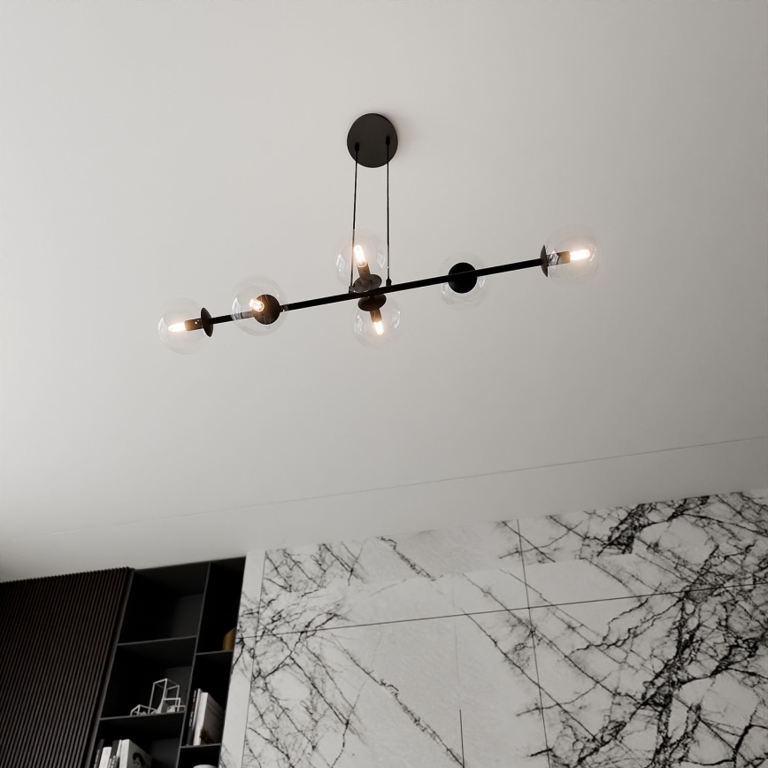Luster na lanku ROSSI 6xE14/10W/230V čierna/číra