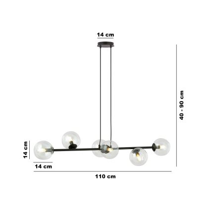 Luster na lanku ROSSI 6xE14/10W/230V čierna/číra