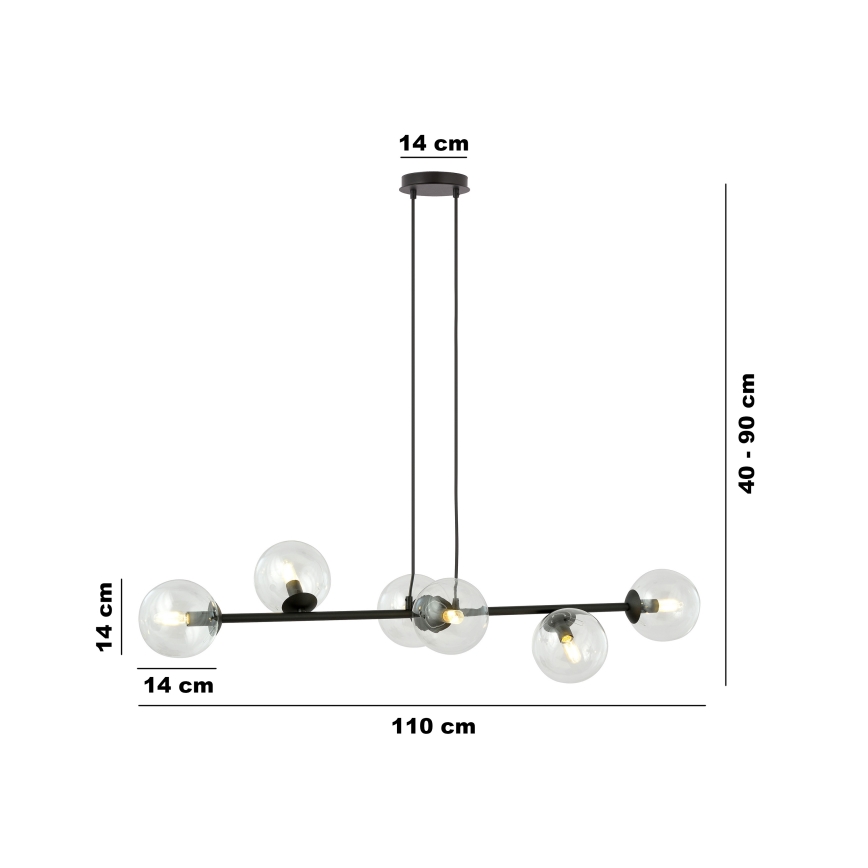 Luster na lanku ROSSI 6xE14/10W/230V čierna/číra