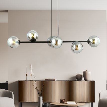Luster na lanku ROSSI 6xE14/10W/230V čierna/šedá