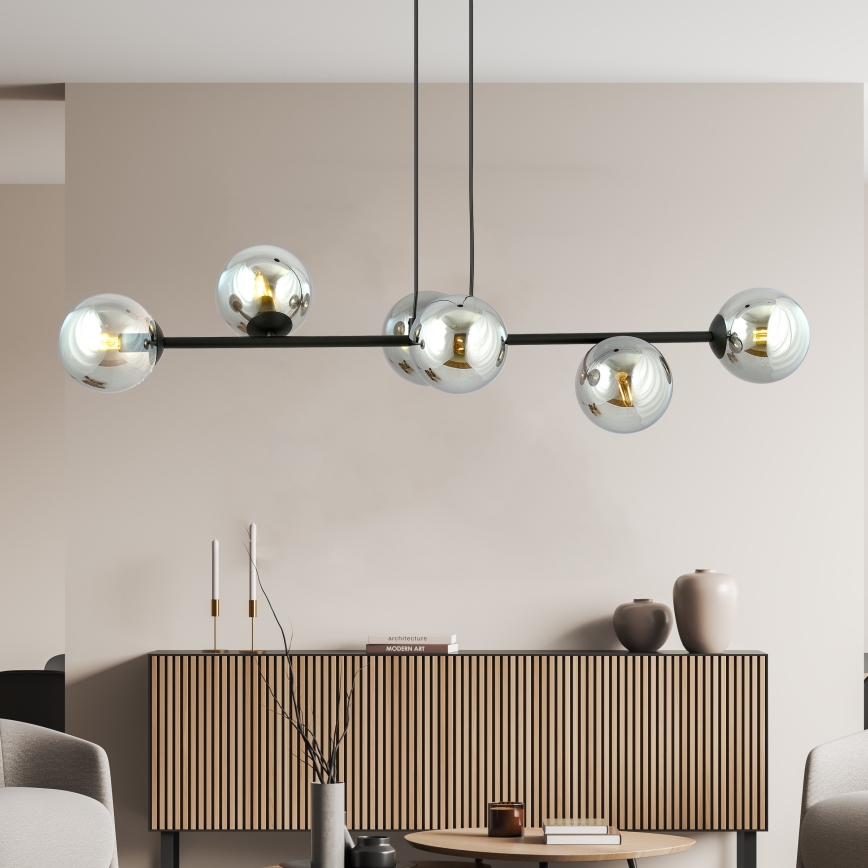 Luster na lanku ROSSI 6xE14/10W/230V čierna/šedá