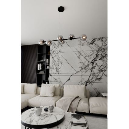 Luster na lanku ROSSI 6xE14/10W/230V čierna/šedá