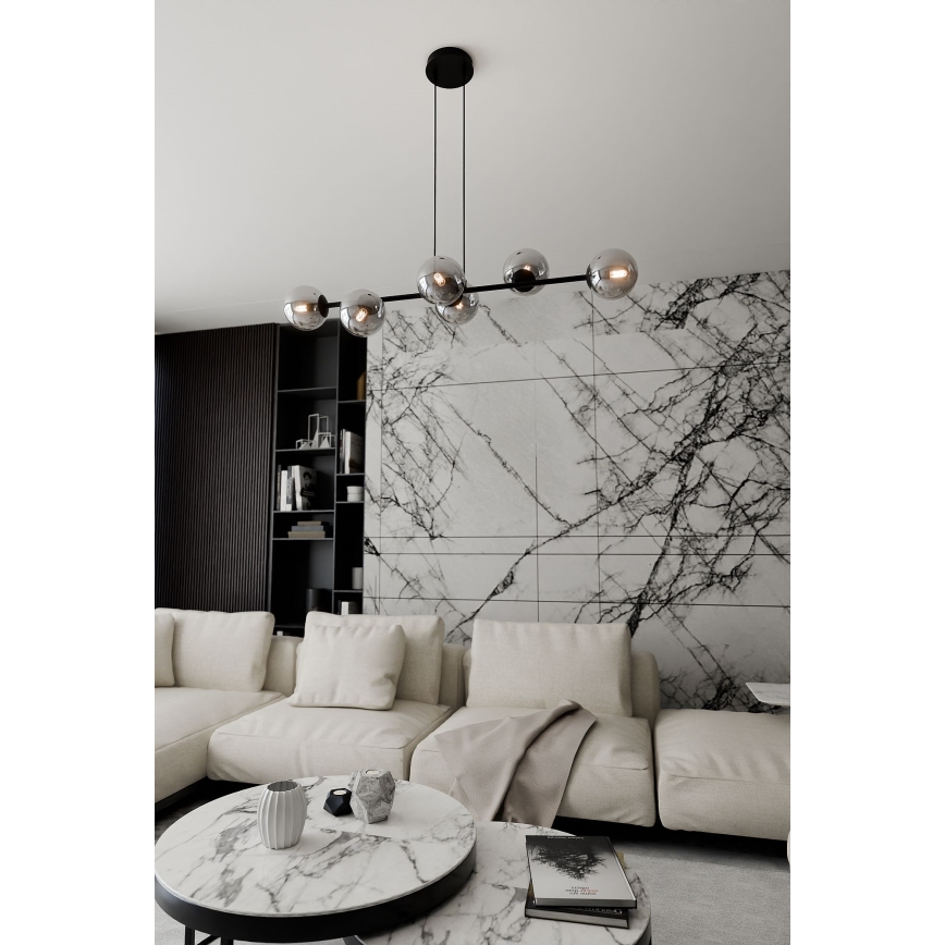 Luster na lanku ROSSI 6xE14/10W/230V čierna/šedá