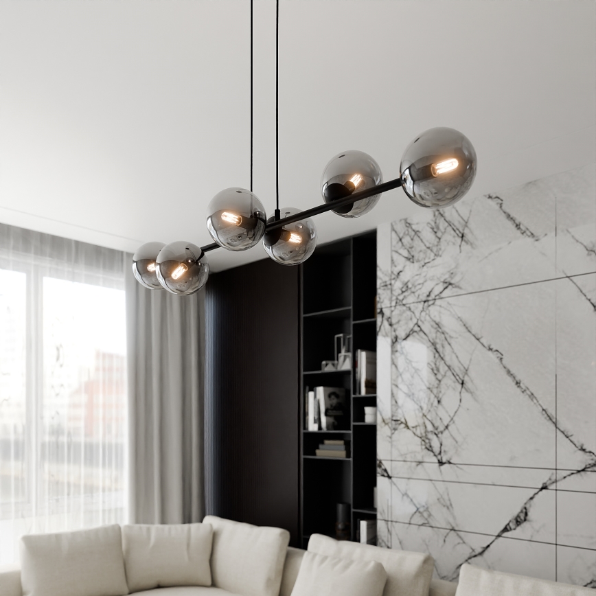 Luster na lanku ROSSI 6xE14/10W/230V čierna/šedá