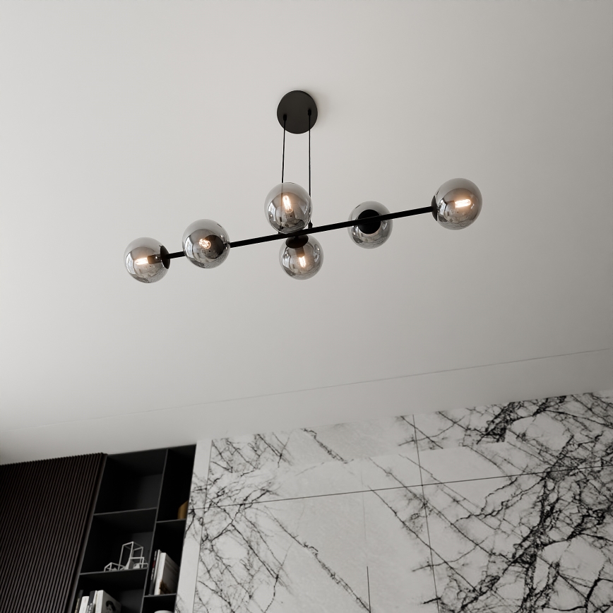 Luster na lanku ROSSI 6xE14/10W/230V čierna/šedá