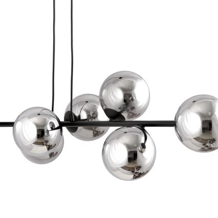 Luster na lanku ROSSI 6xE14/10W/230V čierna/šedá