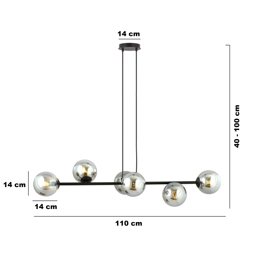 Luster na lanku ROSSI 6xE14/10W/230V čierna/šedá