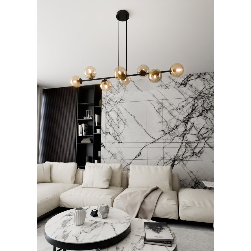 Luster na lanku ROSSI 8xE14/10W/230V čierna/béžová