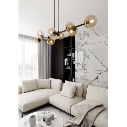 Luster na lanku ROSSI 8xE14/10W/230V čierna/béžová