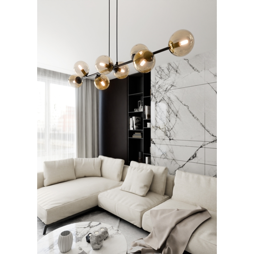 Luster na lanku ROSSI 8xE14/10W/230V čierna/béžová