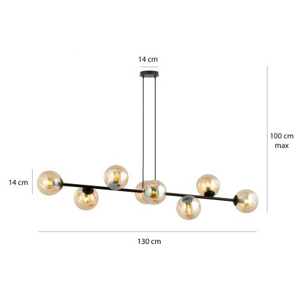 Luster na lanku ROSSI 8xE14/10W/230V čierna/béžová