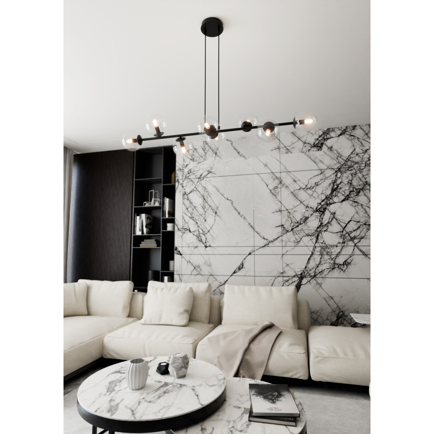 Luster na lanku ROSSI 8xE14/10W/230V čierna/číra