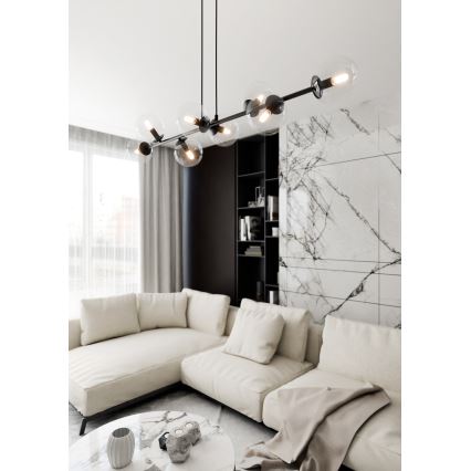 Luster na lanku ROSSI 8xE14/10W/230V čierna/číra