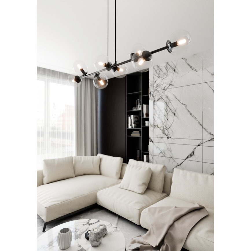Luster na lanku ROSSI 8xE14/10W/230V čierna/číra