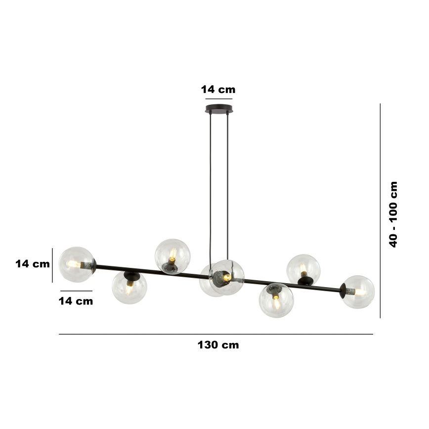 Luster na lanku ROSSI 8xE14/10W/230V čierna/číra