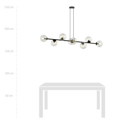 Luster na lanku ROSSI 8xE14/10W/230V čierna/číra