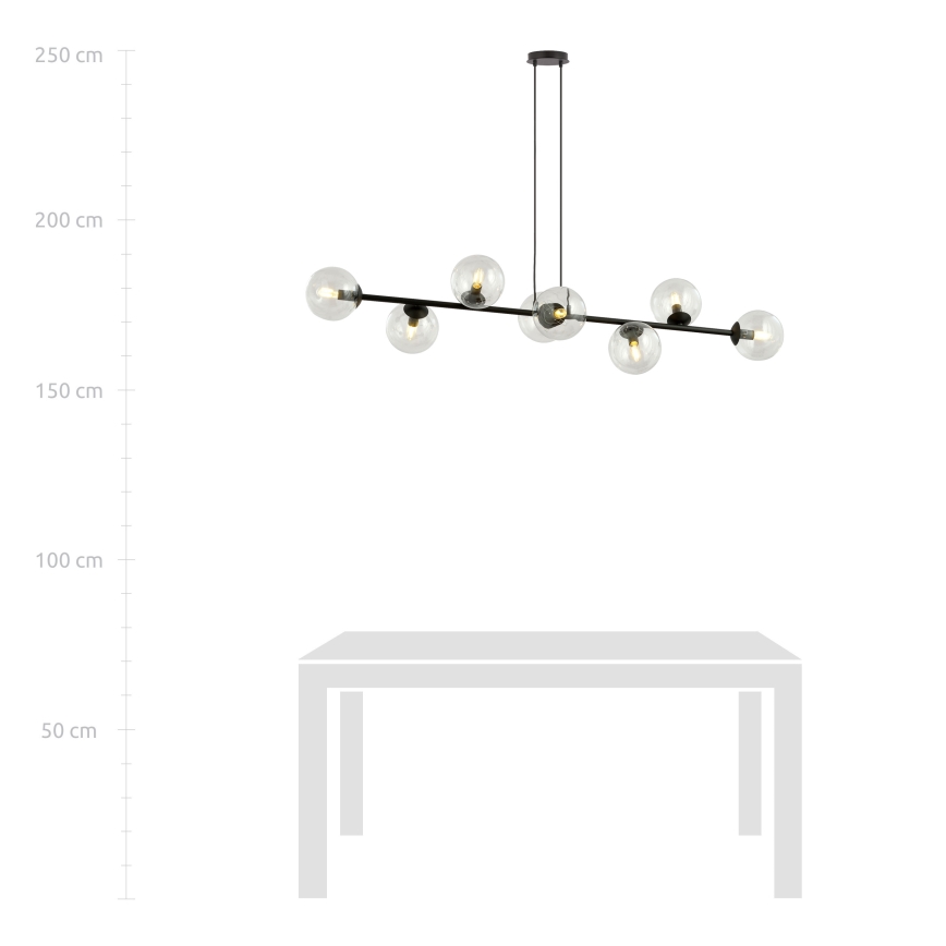 Luster na lanku ROSSI 8xE14/10W/230V čierna/číra