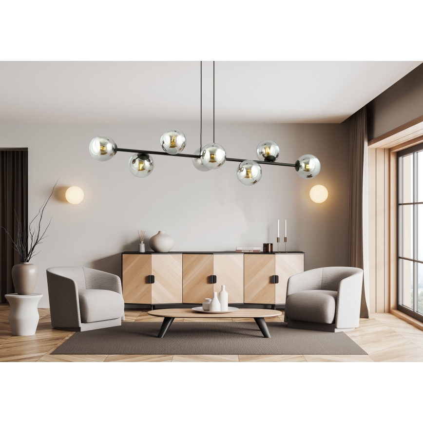 Luster na lanku ROSSI 8xE14/10W/230V čierna/šedá