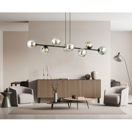 Luster na lanku ROSSI 8xE14/10W/230V čierna/šedá