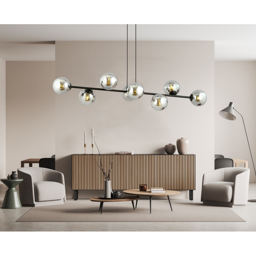 Luster na lanku ROSSI 8xE14/10W/230V čierna/šedá