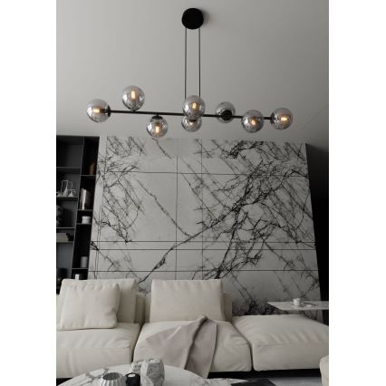 Luster na lanku ROSSI 8xE14/10W/230V čierna/šedá