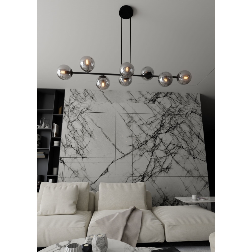 Luster na lanku ROSSI 8xE14/10W/230V čierna/šedá