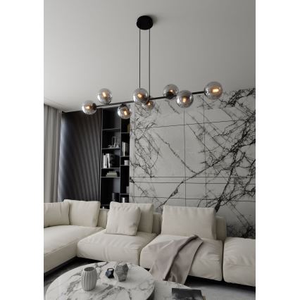 Luster na lanku ROSSI 8xE14/10W/230V čierna/šedá