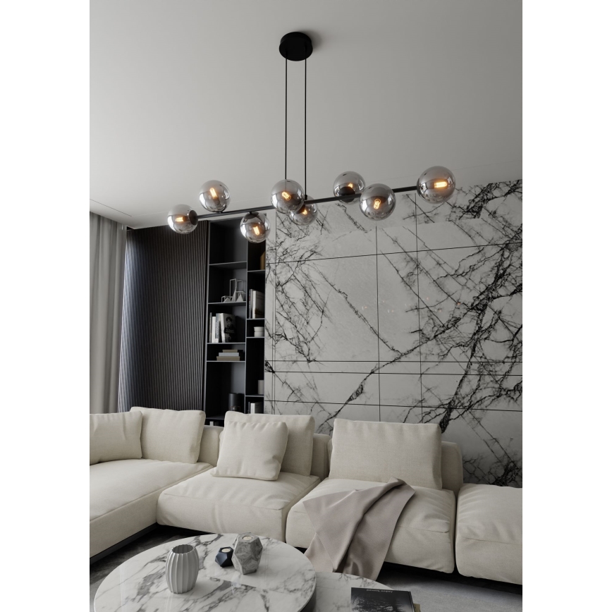 Luster na lanku ROSSI 8xE14/10W/230V čierna/šedá