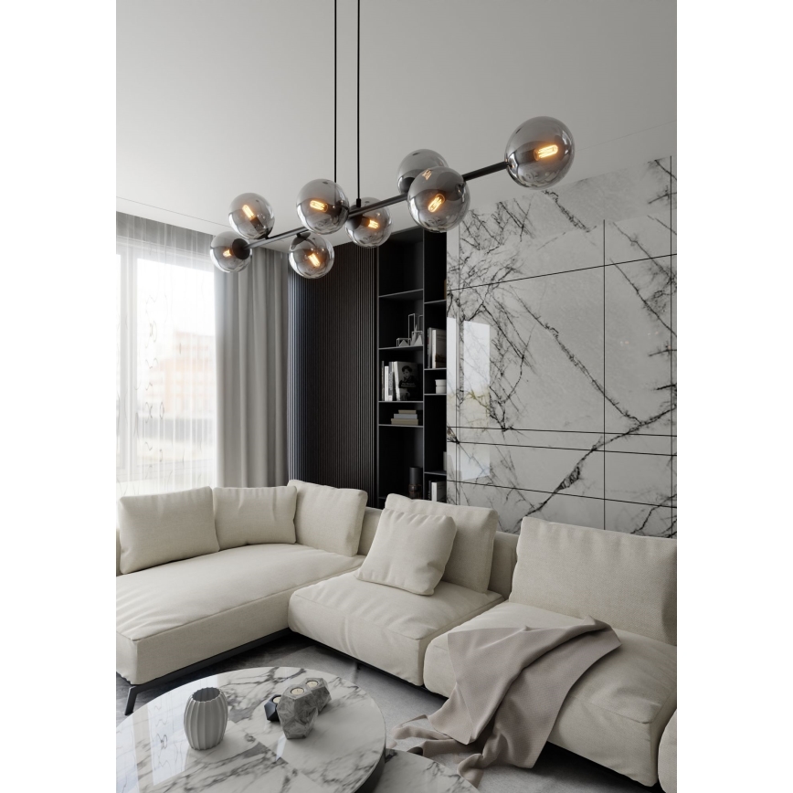 Luster na lanku ROSSI 8xE14/10W/230V čierna/šedá