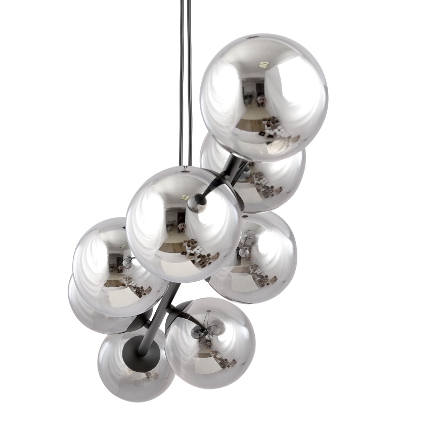 Luster na lanku ROSSI 8xE14/10W/230V čierna/šedá