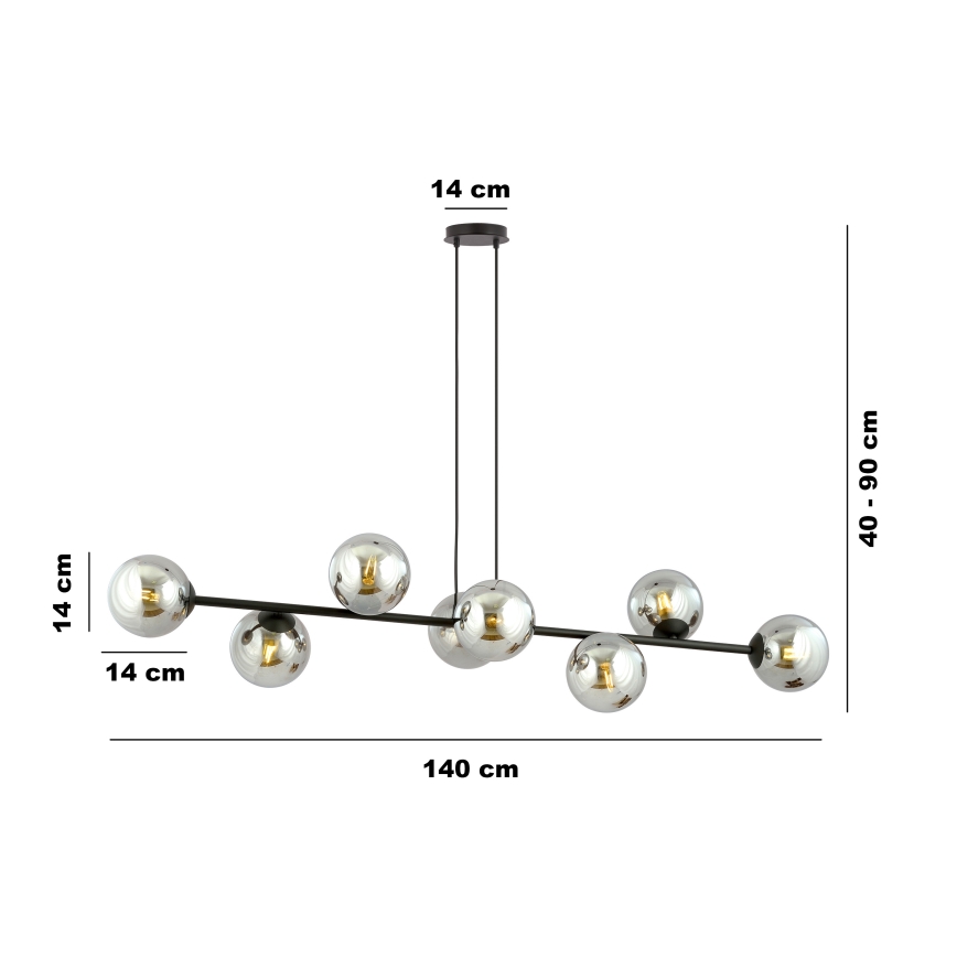 Luster na lanku ROSSI 8xE14/10W/230V čierna/šedá