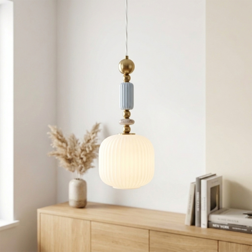 Luster na lanku ROYAL 1xE27/15W/230V zlatá/biela