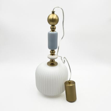 Luster na lanku ROYAL 1xE27/15W/230V zlatá/biela