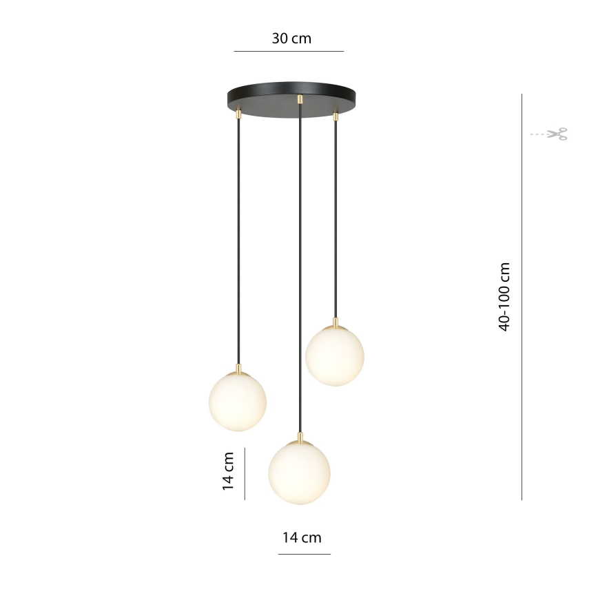 Luster na lanku ROYAL 3xE14/10W/230V pr. 30 cm čierna