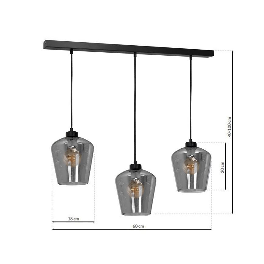Luster na lanku SANTIAGO 3xE27/60W/230V čierna