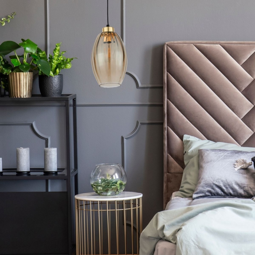Luster na lanku SEBO 1xE27/15W/230V čierna/dymovo-béžová