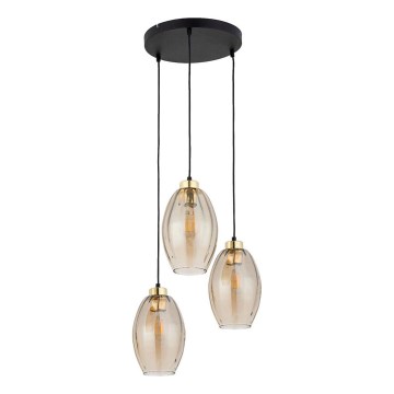 Luster na lanku SEBO 3xE27/15W/230V čierna/dymovo-béžová