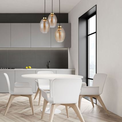 Luster na lanku SEBO 3xE27/15W/230V čierna/dymovo-béžová