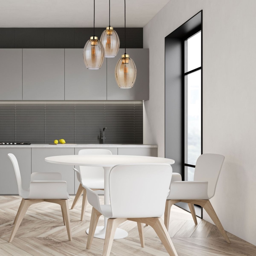 Luster na lanku SEBO 3xE27/15W/230V čierna/dymovo-béžová